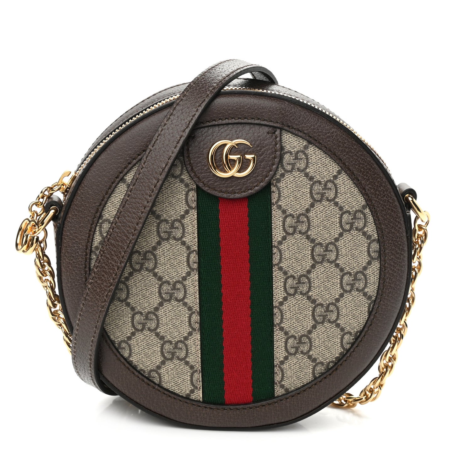 GG Supreme Monogram Web Mini Ophidia Round Shoulder Bag Brown