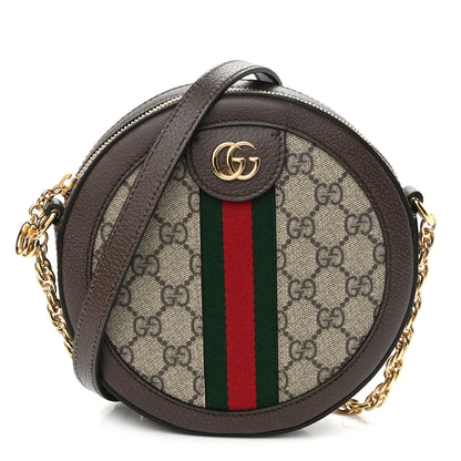 Gucci GG Supreme Monogram Web Mini Ophidia Round Shoulder Bag Brown 1 of 10