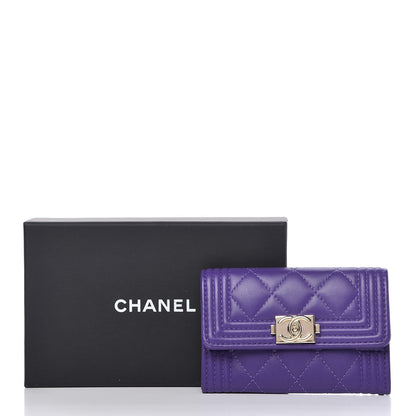 Chanel Lambskin Quilted Boy Card Holder Wallet Purple 9 of 9