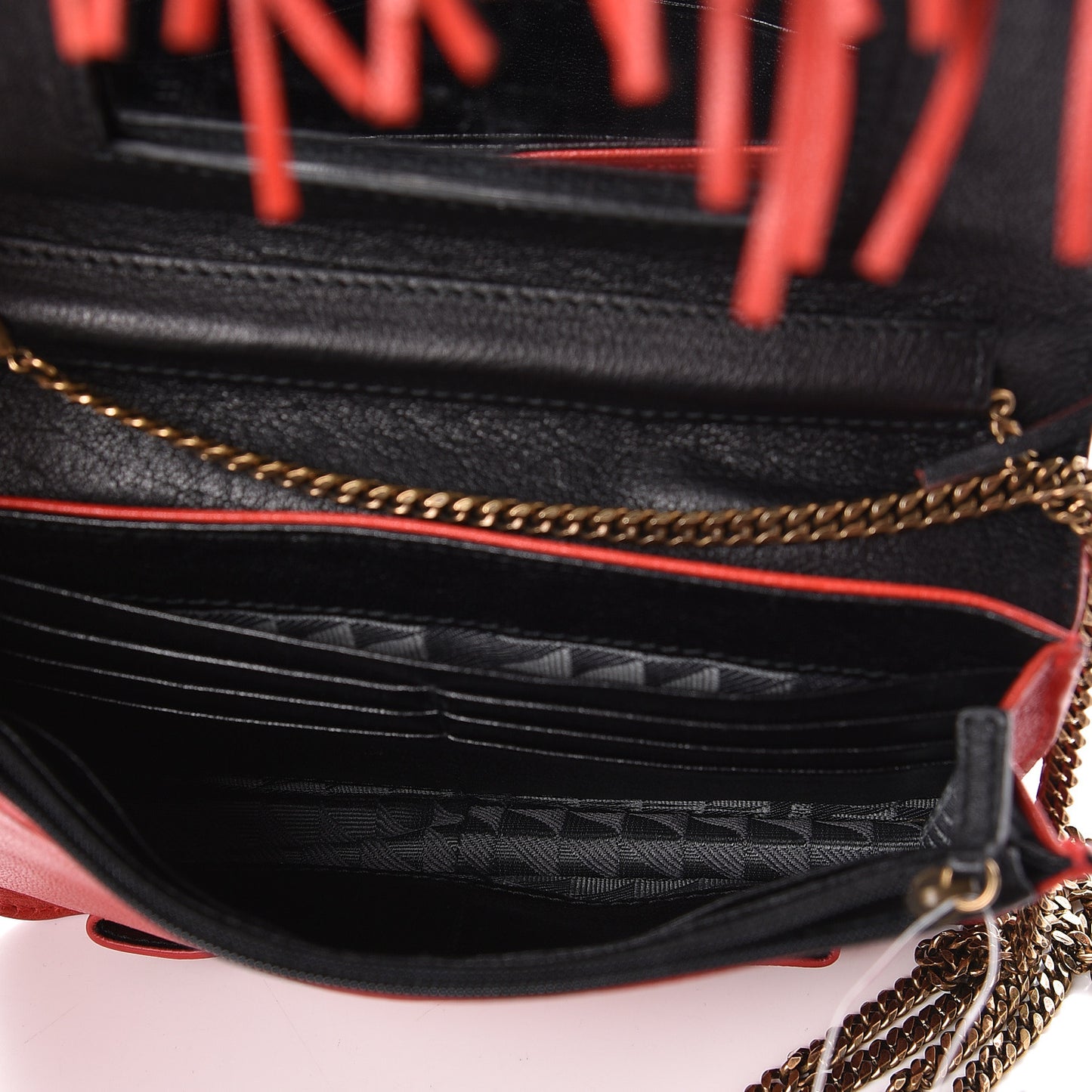 Lambskin PS1 Fringe Chain Wallet Red