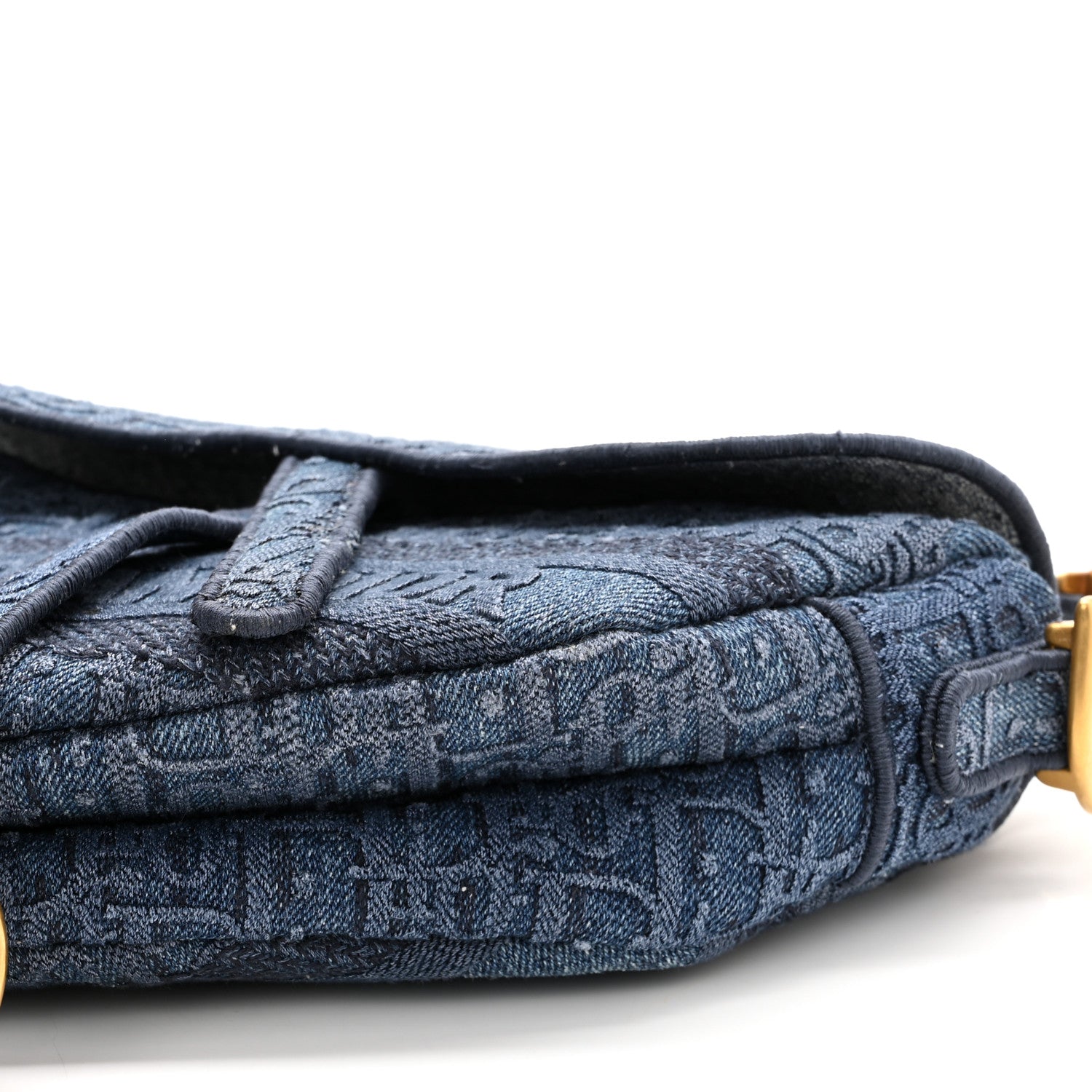 Christian Dior Oblique Embroidered Saddle Bag Denim Blue 10 of 10