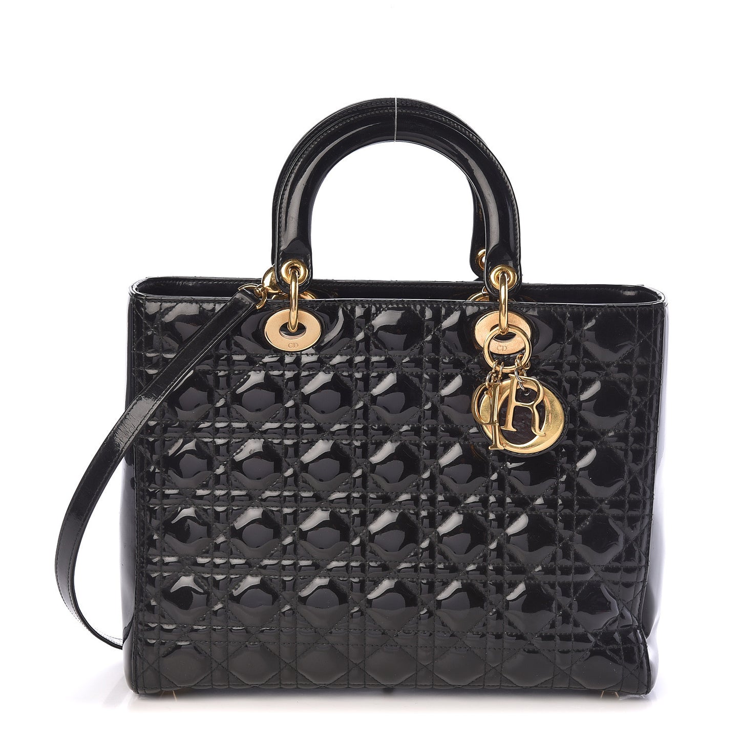 Patent Cannage Large Lady Dior Black