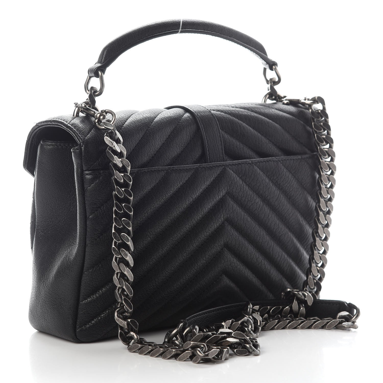 Saint Laurent Sheepskin Matelasse Chevron Monogram Large College Satchel Black 3 of 9