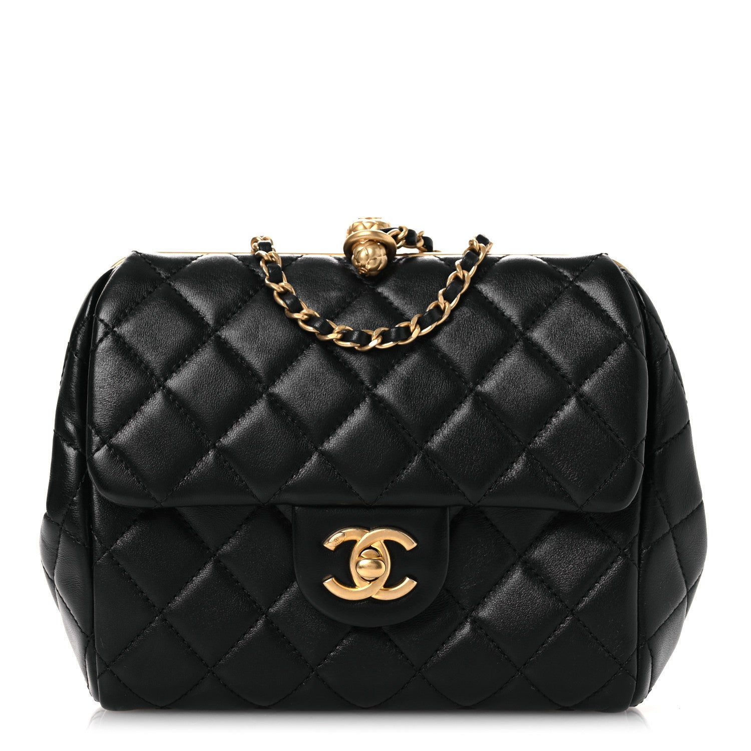 Chanel Lambskin Quilted Kisslock Flap Black 1 of 11