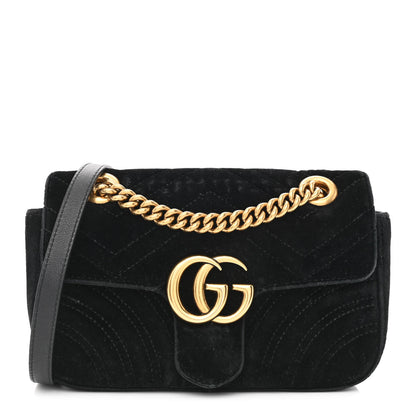 Gucci Velvet Matelasse Mini GG Marmont Shoulder Bag Black 1 of 13