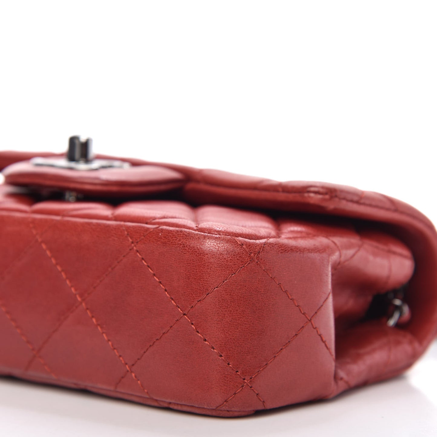 Lambskin Quilted Extra Mini Rectangular Flap Red