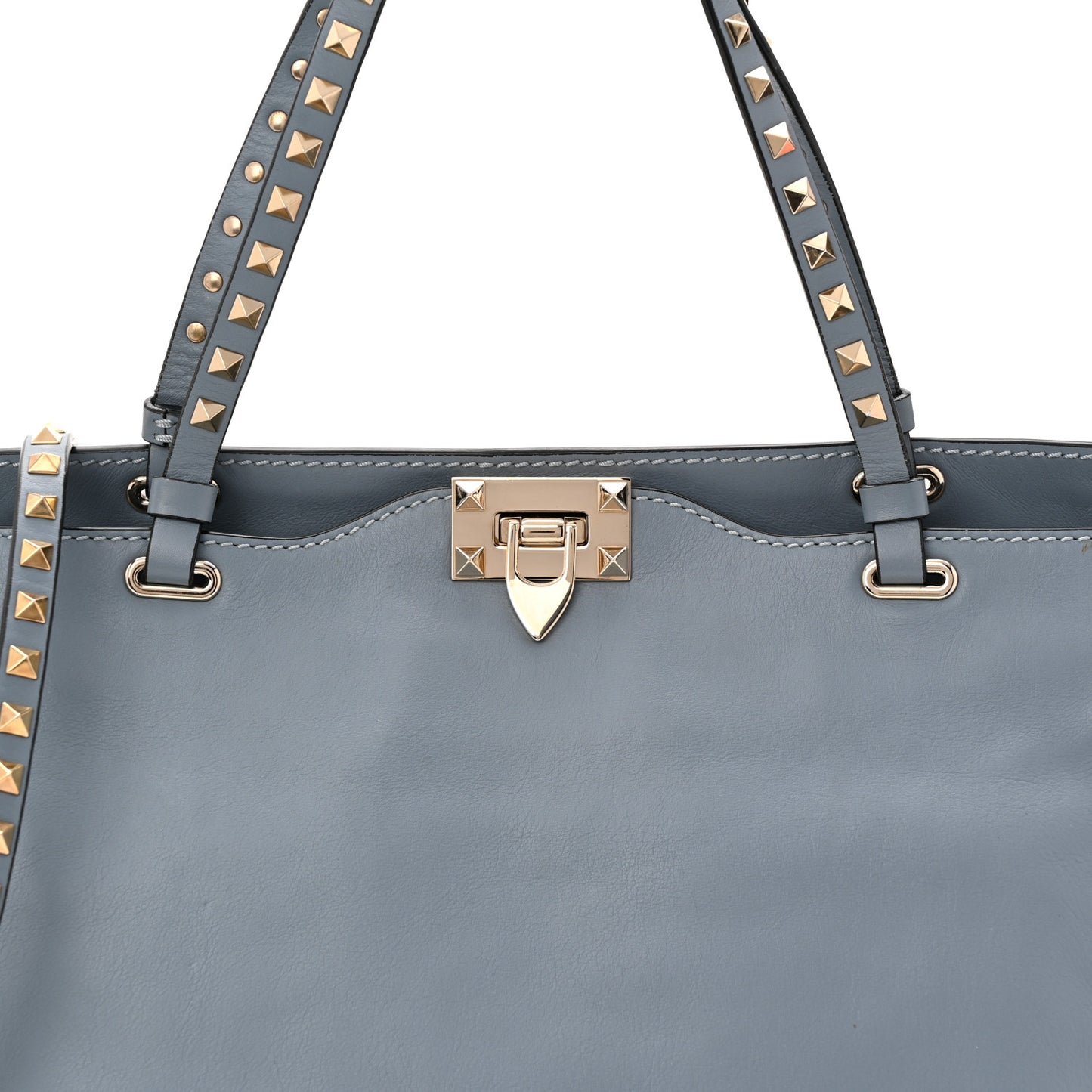 Calfskin Medium Rockstud Tote Blue