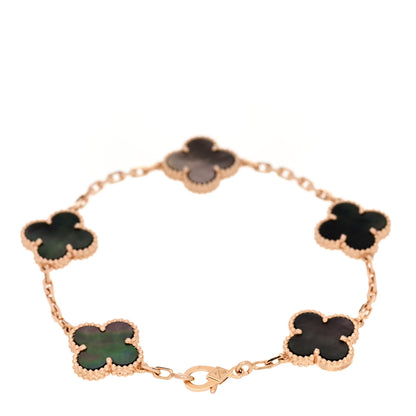 Van Cleef & Arpels 18K Rose Gold Gray Mother of Pearl 5 Motifs Vintage Alhambra Bracelet 2 of 5