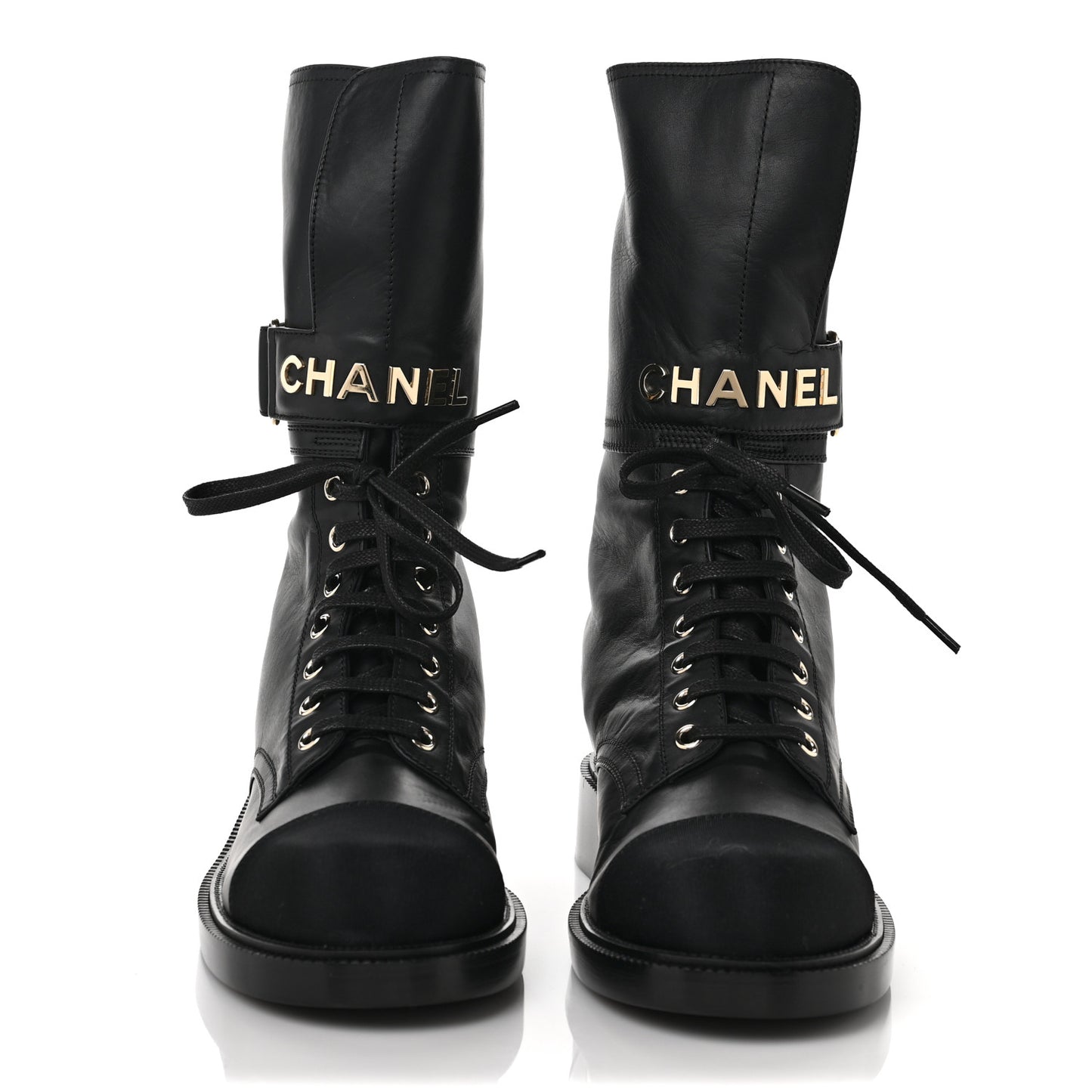 Shiny Calfskin Lace Up Combat Boots 39 Black