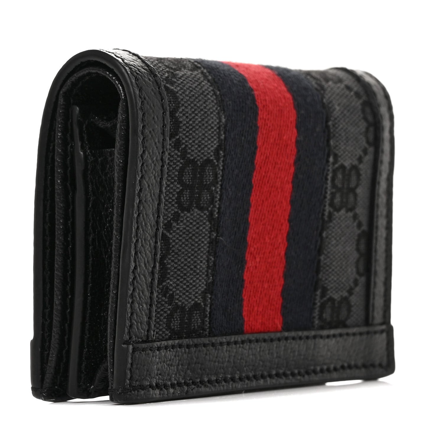 X BALENCIAGA BB Monogram Web Ophidia Card Case Wallet Black