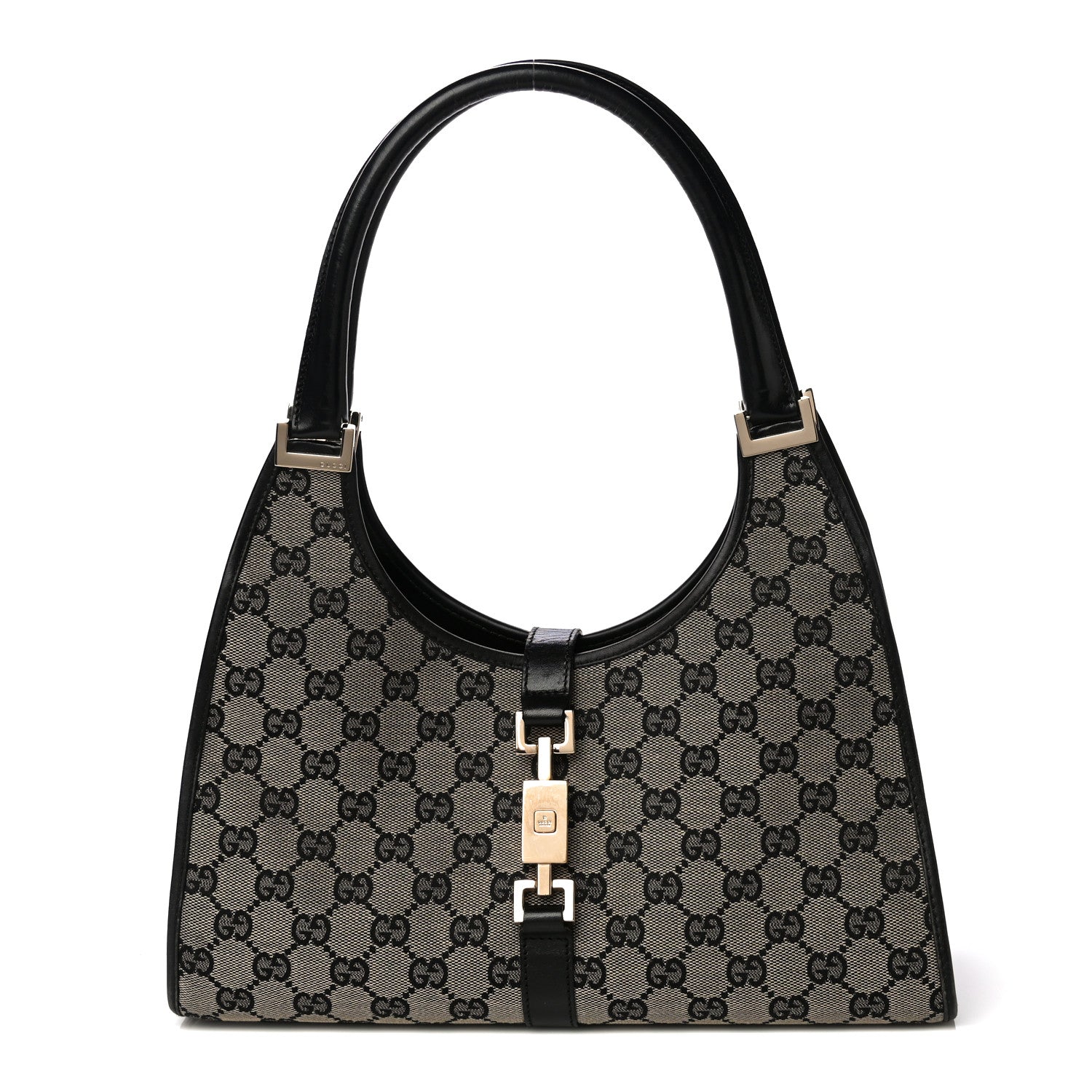 Gucci Monogram Piston Lock Shoulder Bag Black 1 of 14