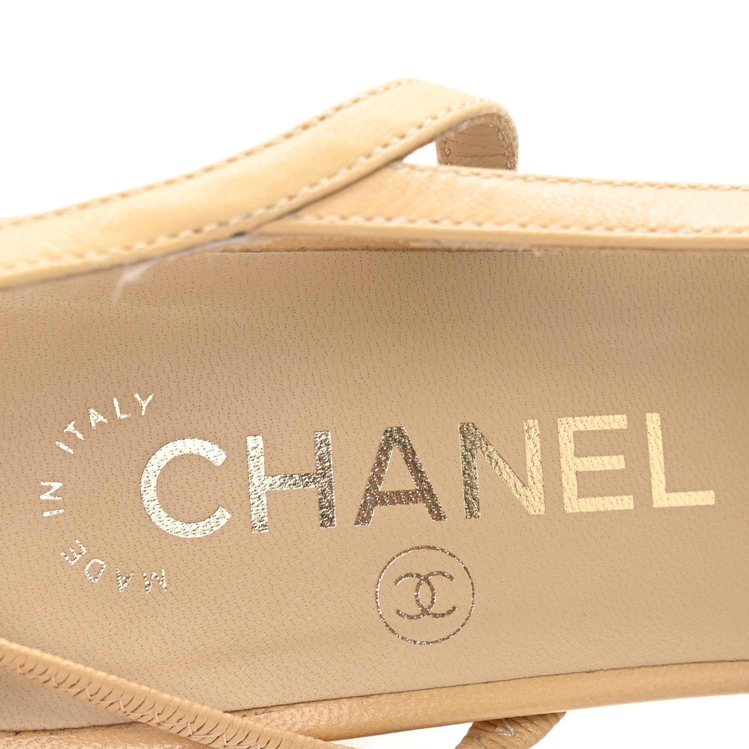 Chanel Goatskin Grosgrain Cap Toe CC Slingback Pumps 38 Beige Black 8 of 10