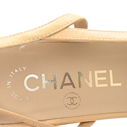 Chanel Goatskin Grosgrain Cap Toe CC Slingback Pumps 38 Beige Black 8 of 10
