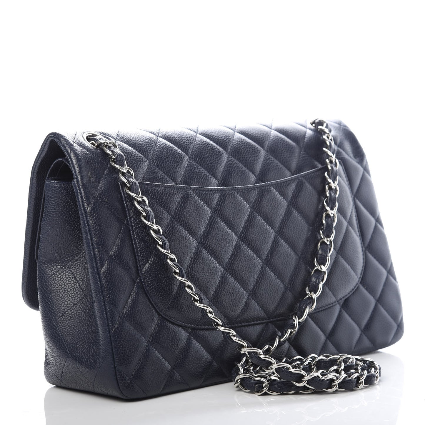 Caviar Quilted Jumbo Double Flap Navy Blue