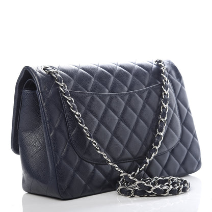 Chanel Caviar Quilted Jumbo Double Flap Navy Blue 3 of 12