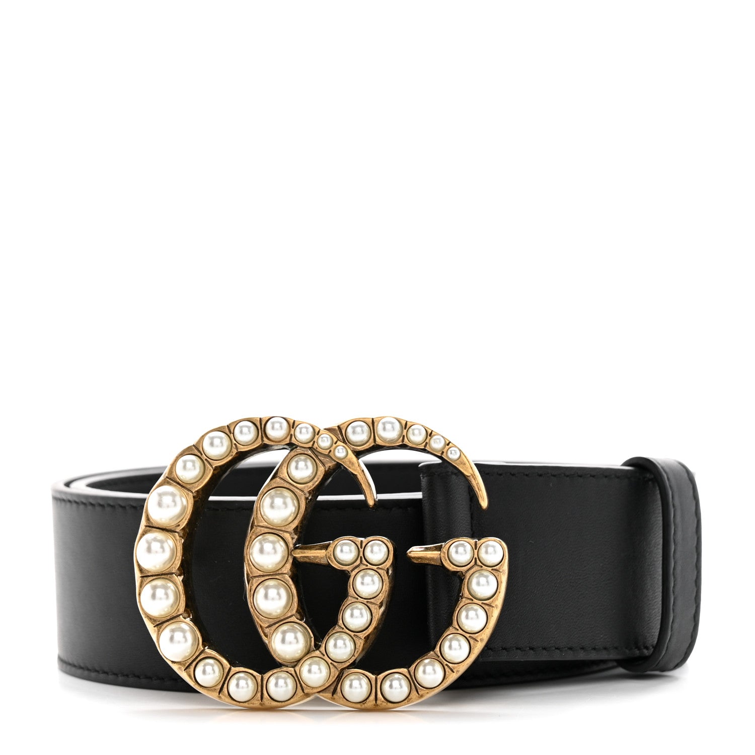 Gucci Moon Calfskin Pearl Double G 40mm Belt 70 28 Black Cream 1 of 11
