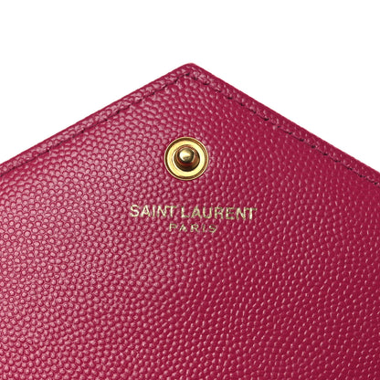 Saint Laurent Grain De Poudre Matelasse Chevron Monogram Chain Wallet Lipstick Fuchsia 6 of 11