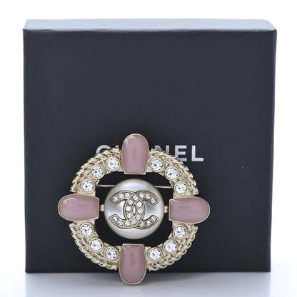 Chanel Crystal Pearl Enamel CC Brooch Gold Pink 5 of 5