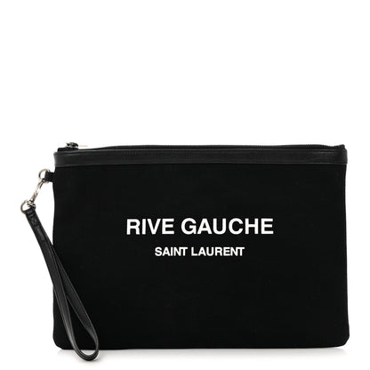 Saint Laurent Linen Canvas Rive Gauche Zipped Pouch Black 1 of 8