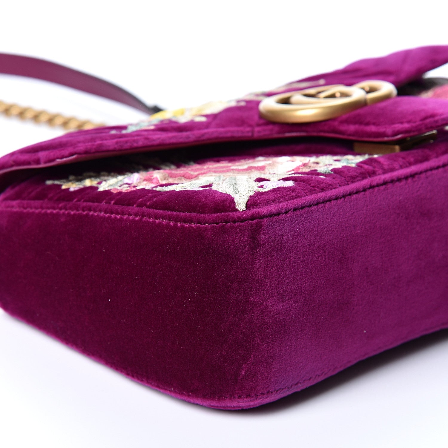 Gucci Velvet Matelasse Embroidered Small GG Marmont Shoulder Bag Fuchsia Violet Cyclamen 4 of 9