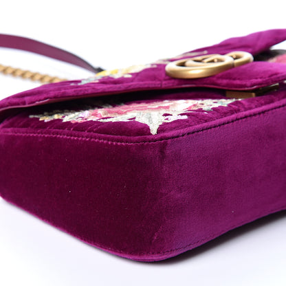 Gucci Velvet Matelasse Embroidered Small GG Marmont Shoulder Bag Fuchsia Violet Cyclamen 4 of 9
