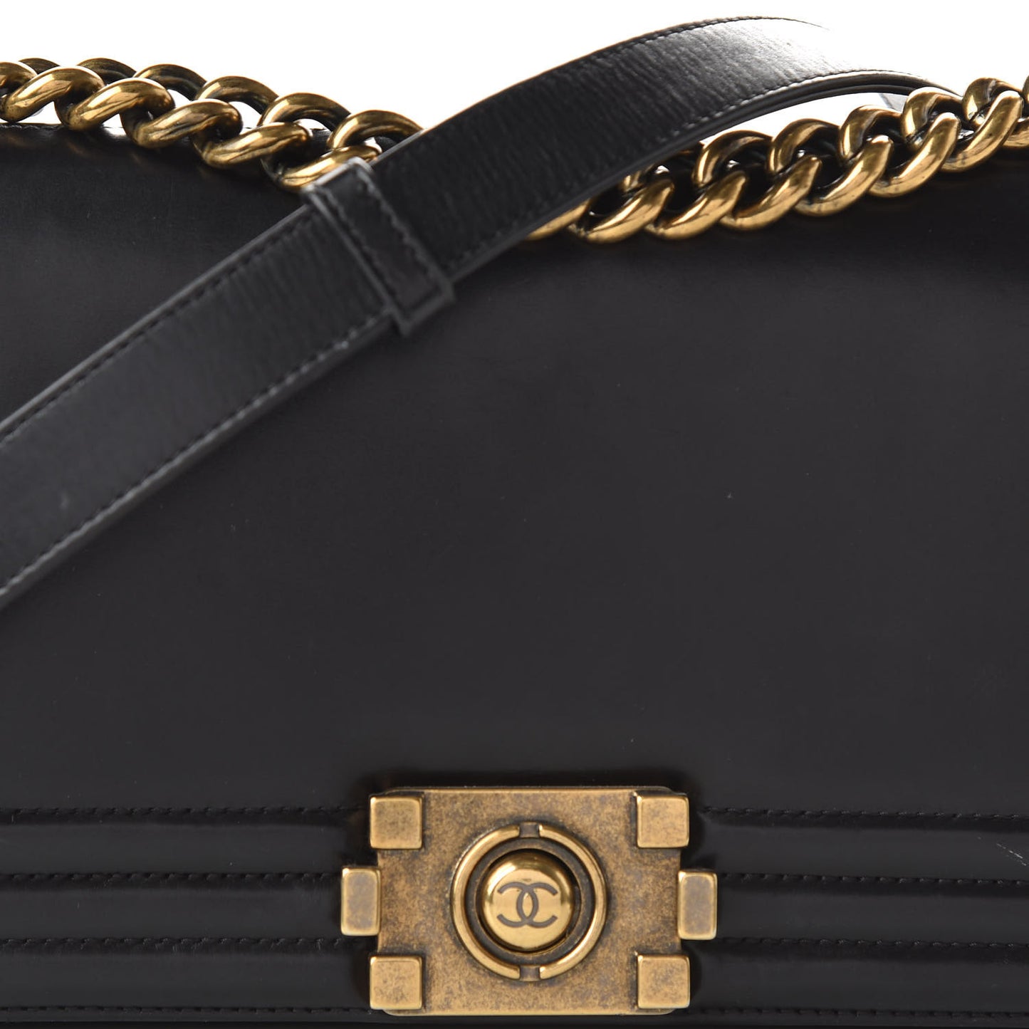 Glazed Calfskin Medium Boy Flap Black