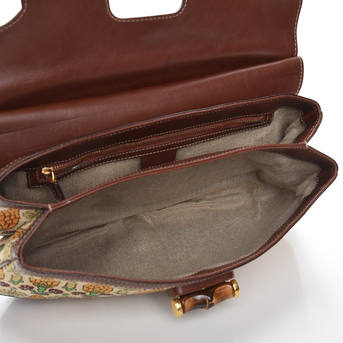 Canvas Pigna Print Peggy Bamboo Top Handle Bag Brown