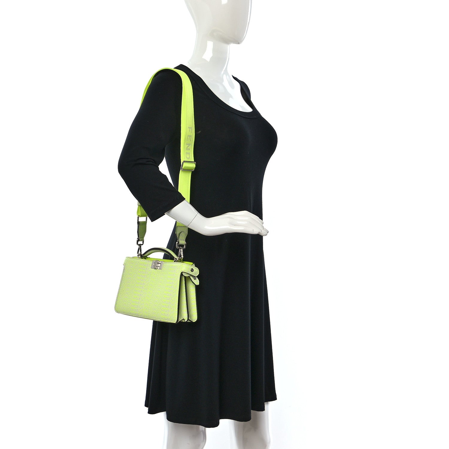 Fendi X MARC JACOBS Vitello King Cover Micro Fendi Roma Embossed Peekaboo I See U X Cross Satchel Neon Yellow 2 of 11