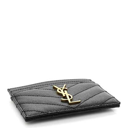 Saint Laurent Grain De Poudre Matelasse Chevron Monogram Credit Card Case Black 4 of 9