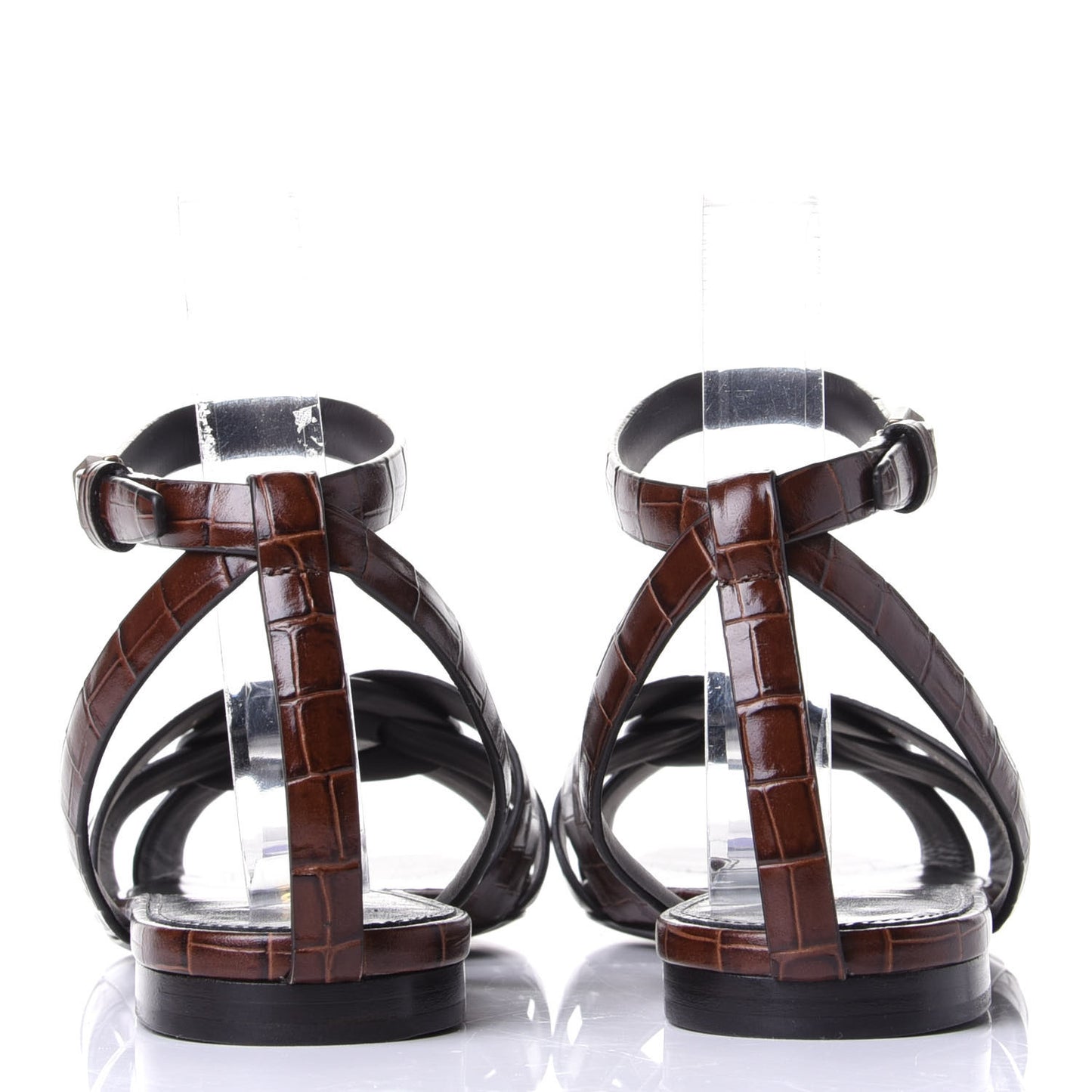 Calfskin Crocodile Embossed Tribute 05 Ankle Strap Sandals 38.5 Moro