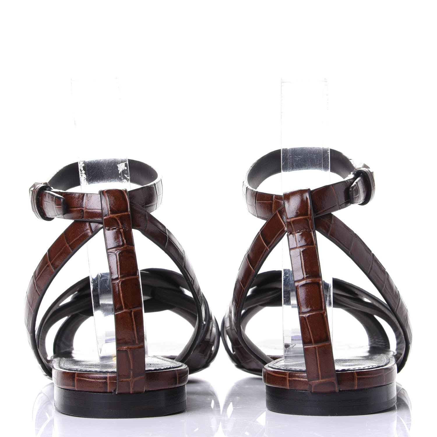 Saint Laurent Calfskin Crocodile Embossed Tribute 05 Ankle Strap Sandals 38.5 Moro 6 of 11