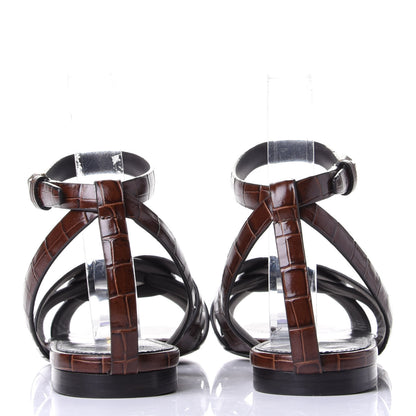 Saint Laurent Calfskin Crocodile Embossed Tribute 05 Ankle Strap Sandals 38.5 Moro 6 of 11