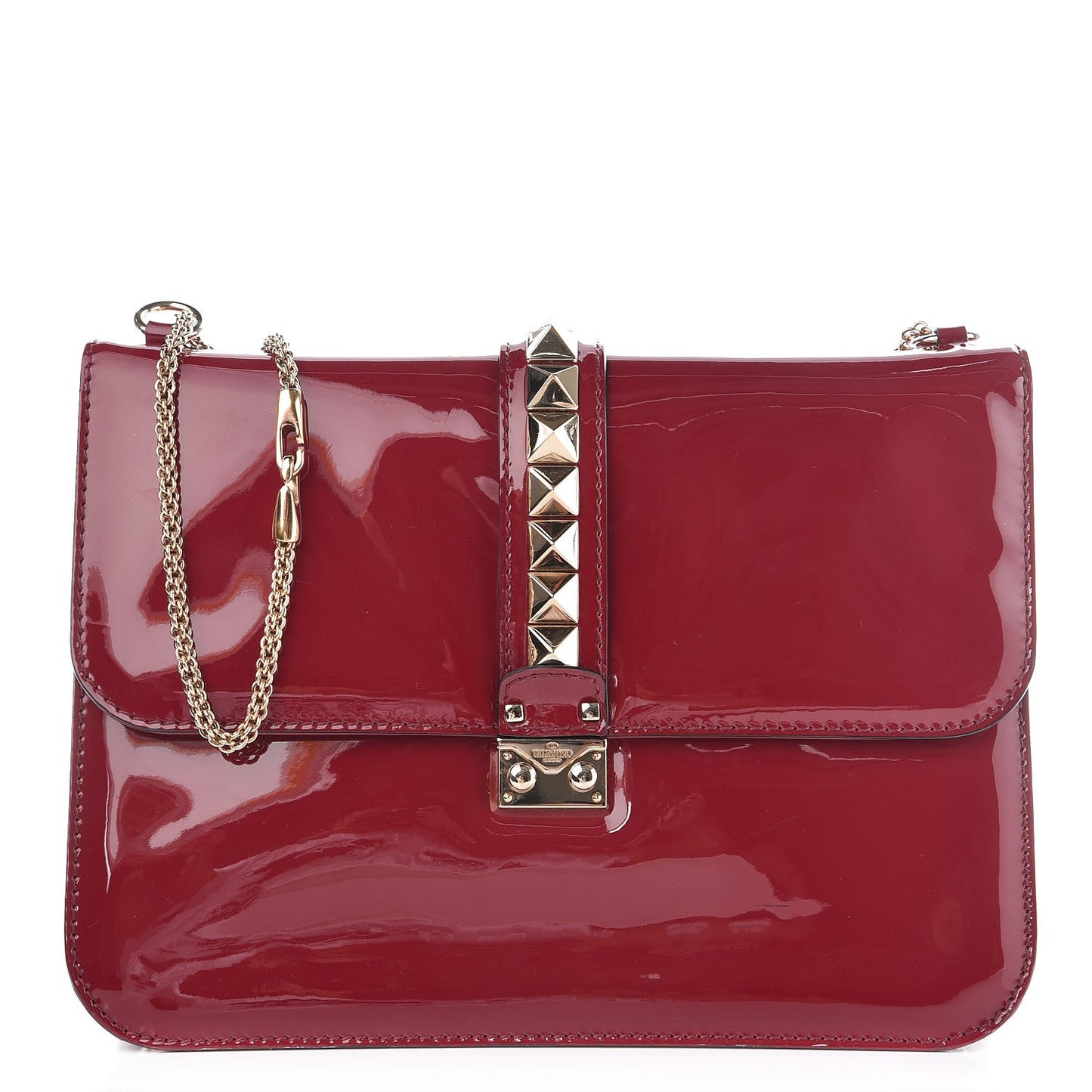 Patent Large Glam Lock Rockstud Flap Red