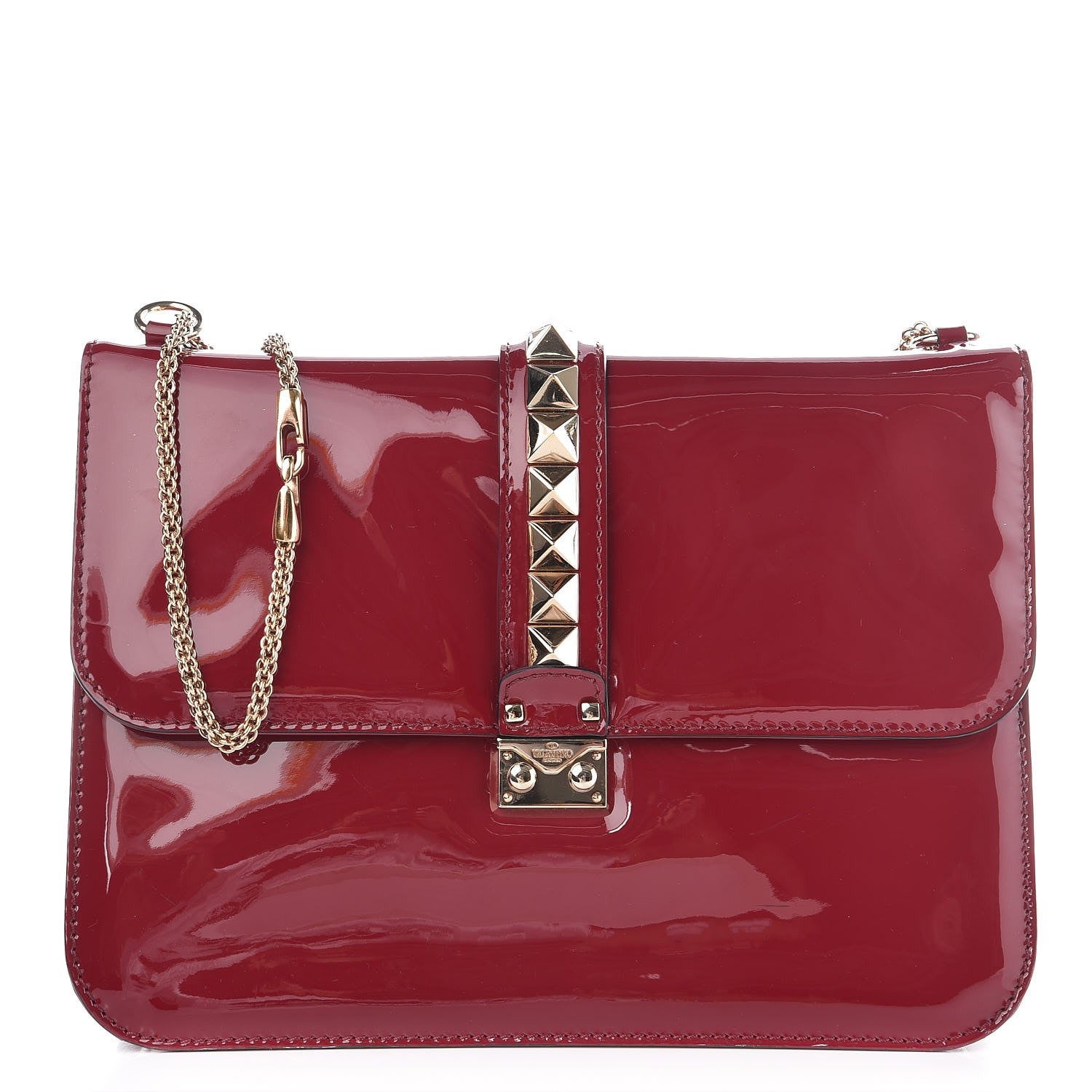 Valentino Garavani Patent Large Glam Lock Rockstud Flap Red 1 of 8