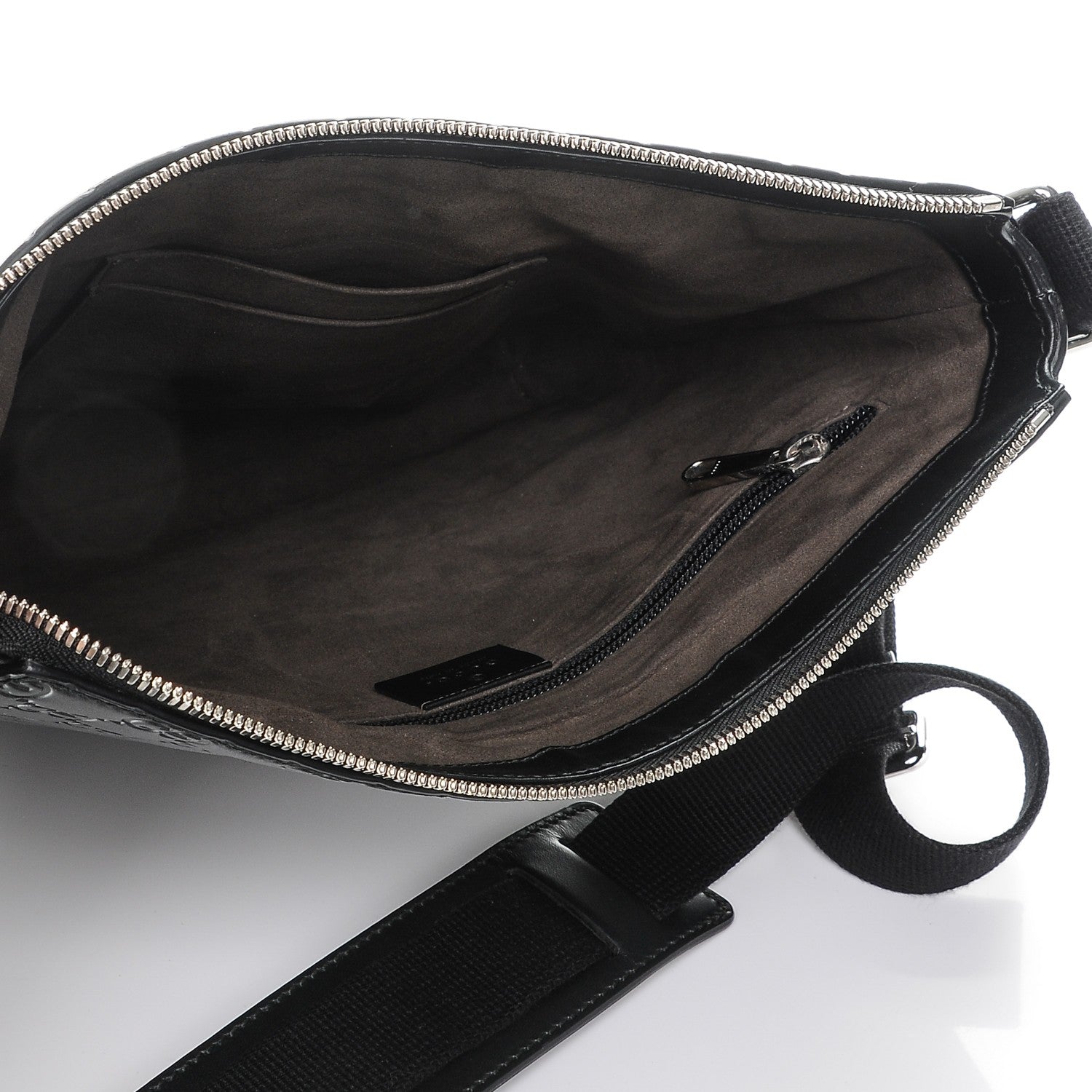 Gucci Guccissima Signature Medium Flat Messenger Bag Black 5 of 7