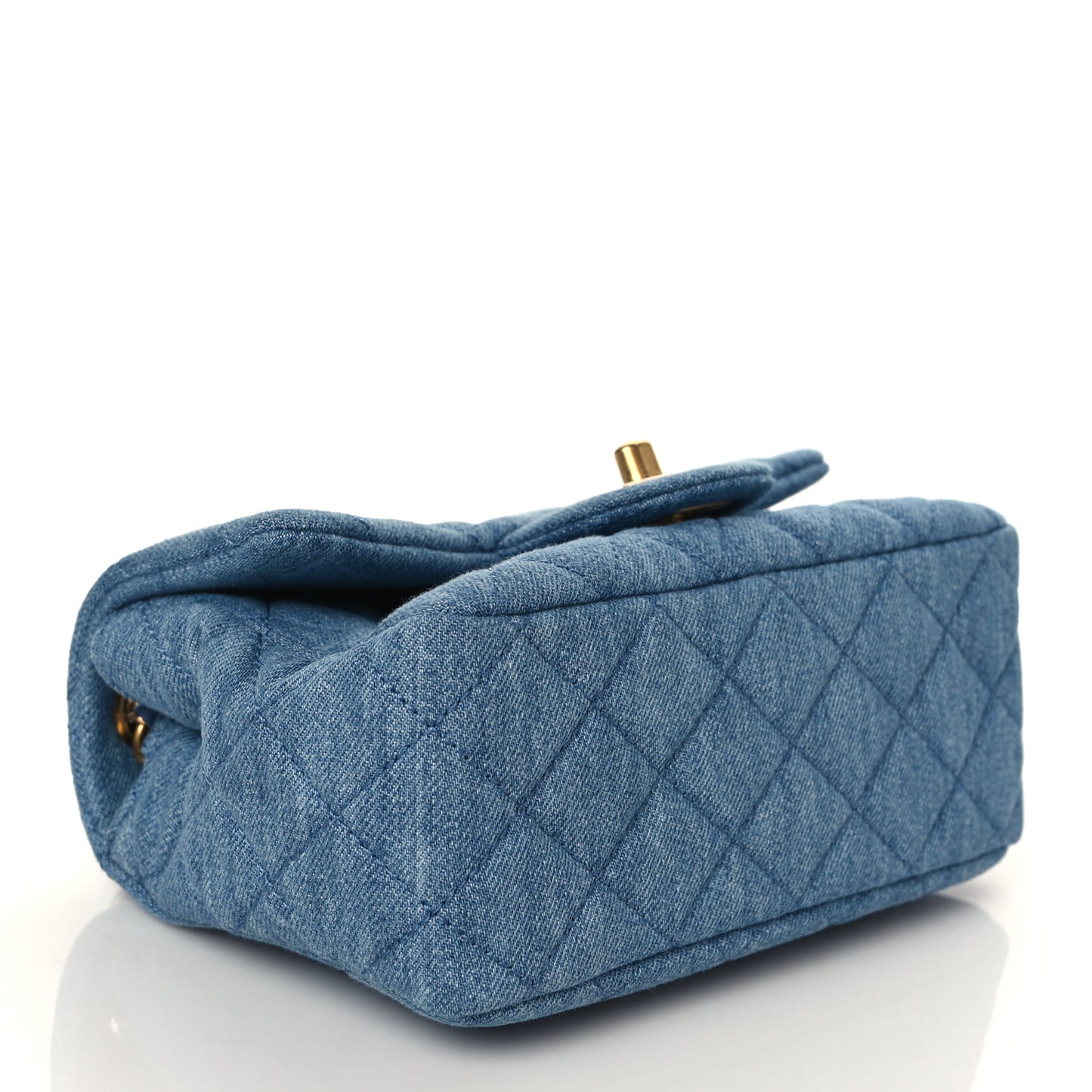 Denim Quilted Mini Pearl Crush Flap Blue