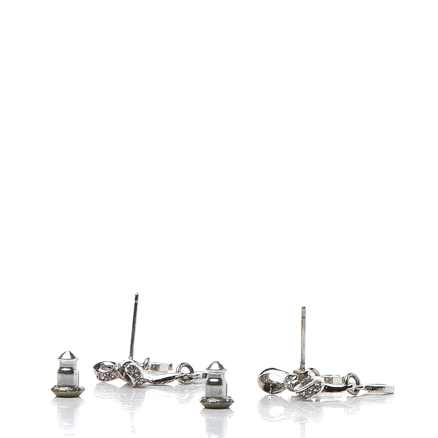 Crystal Bow Earrings Silver Pink