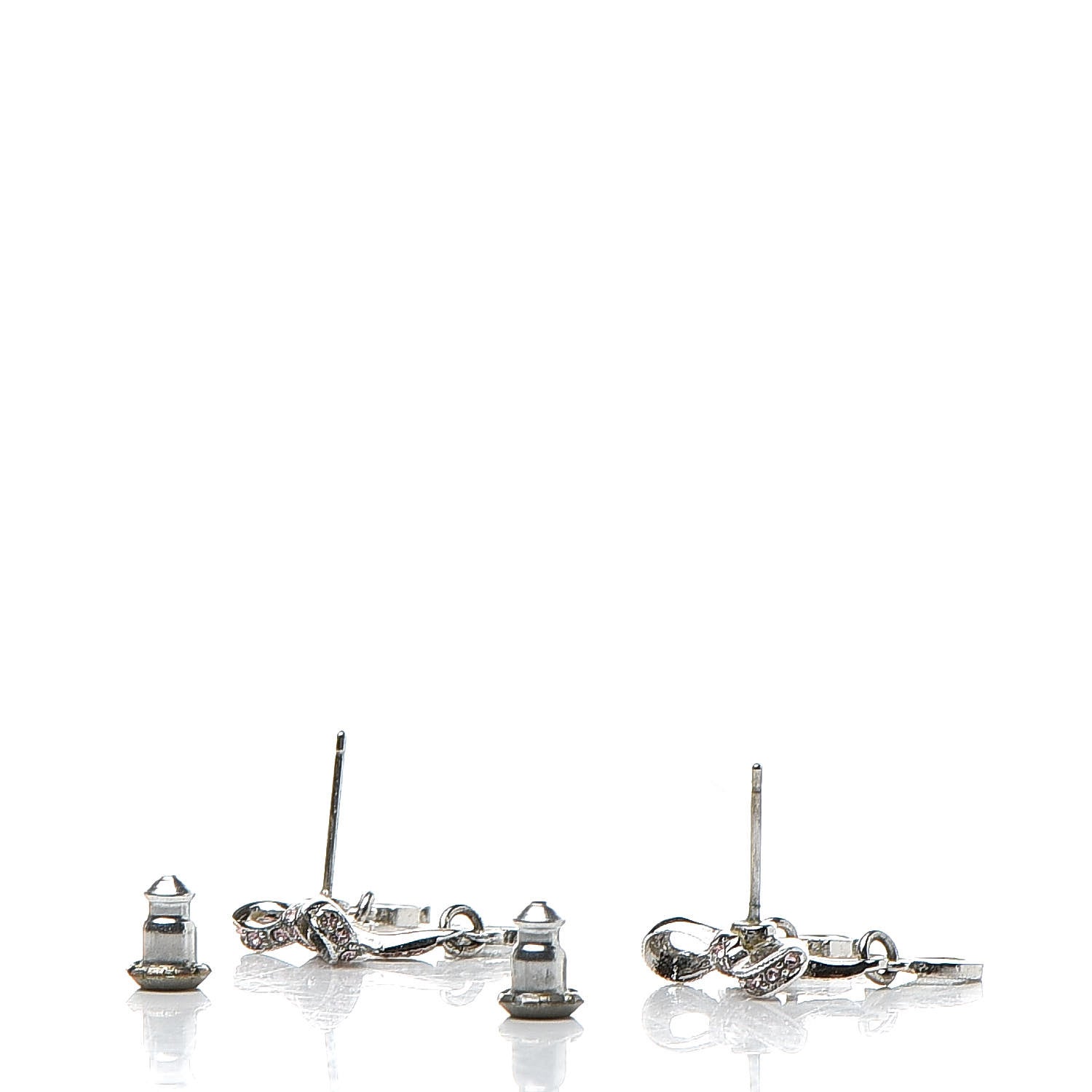 Christian Dior Crystal Bow Earrings Silver Pink 3 of 5