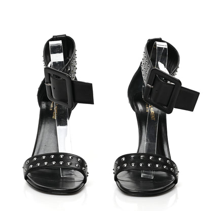Saint Laurent Calfskin Studded Jane 105 Ankle Strap Sandals 41 Black 2 of 7