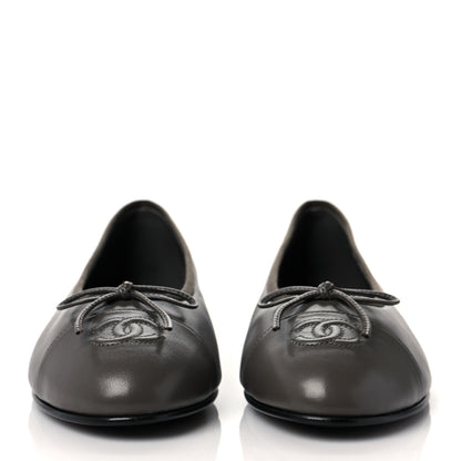 Chanel Lambskin Cap Toe CC Ballerina Flats 40 Dark Grey 2 of 9