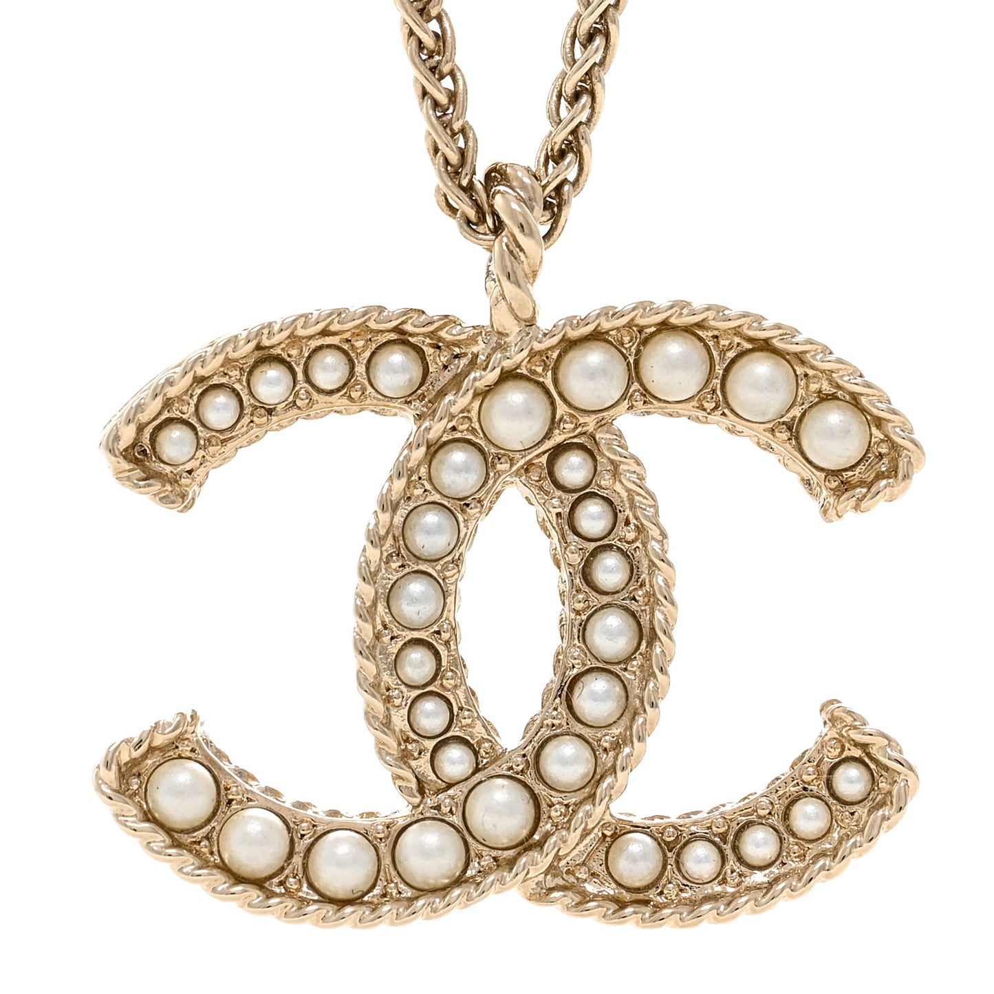 Pearl CC Pendant Necklace Gold