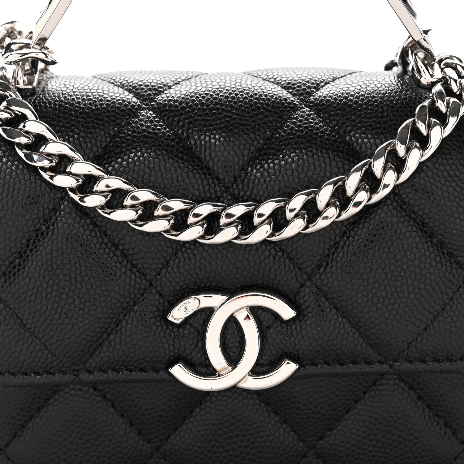 Chanel Caviar Quilted Enamel Top Handle Flap Clutch With Chain Black 9 of 11