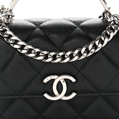Chanel Caviar Quilted Enamel Top Handle Flap Clutch With Chain Black 9 of 11