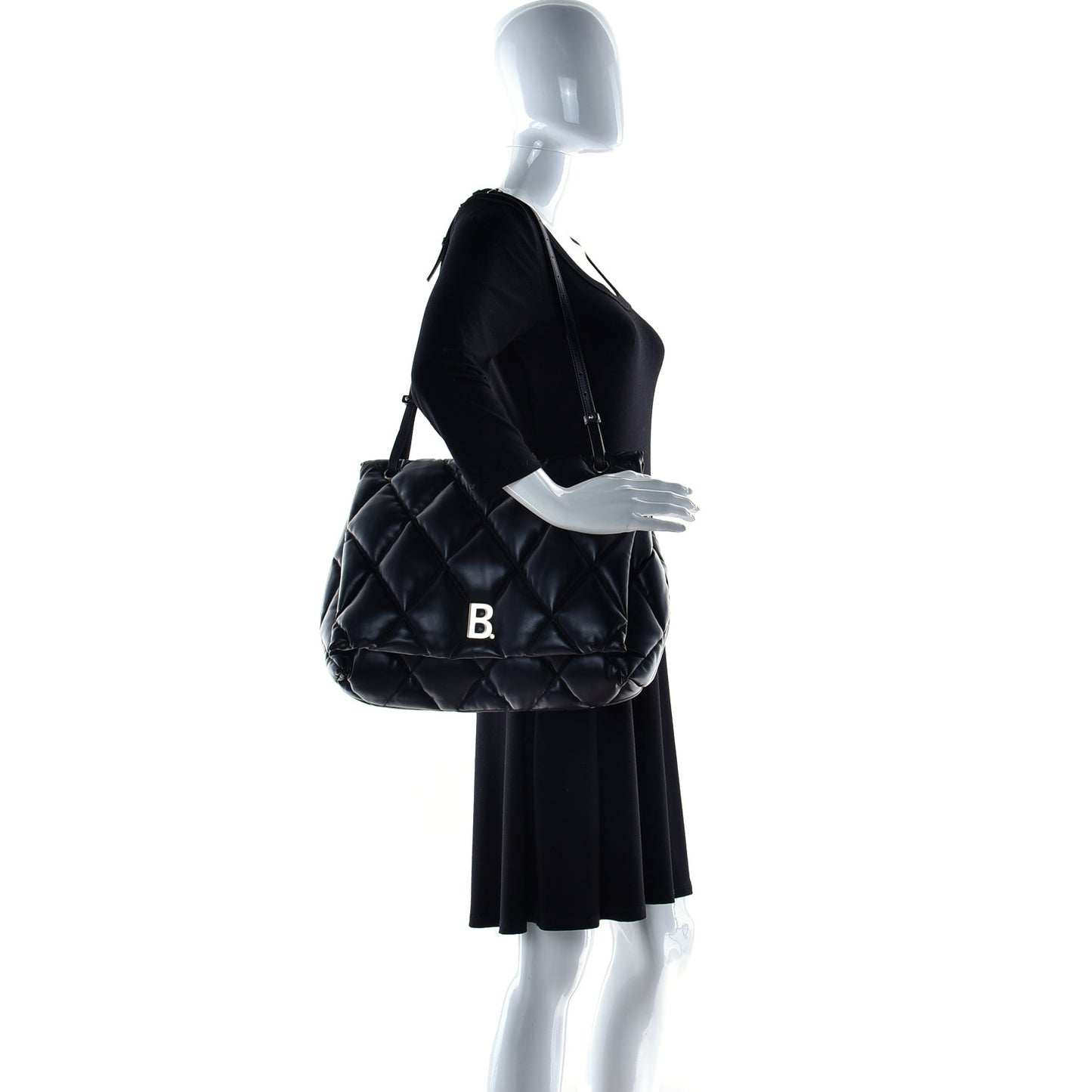 Nappa Calfskin Quilted Large Touch Shoulder Bag Black