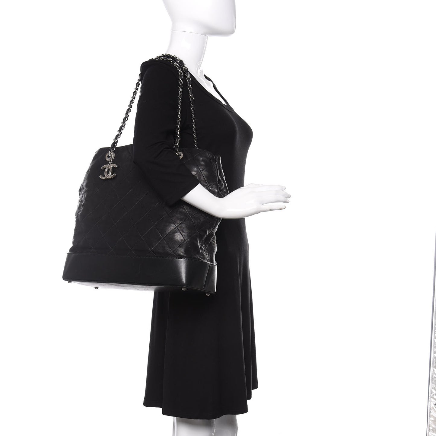 Calfskin Stitched Large VIP Shopping Tote Black