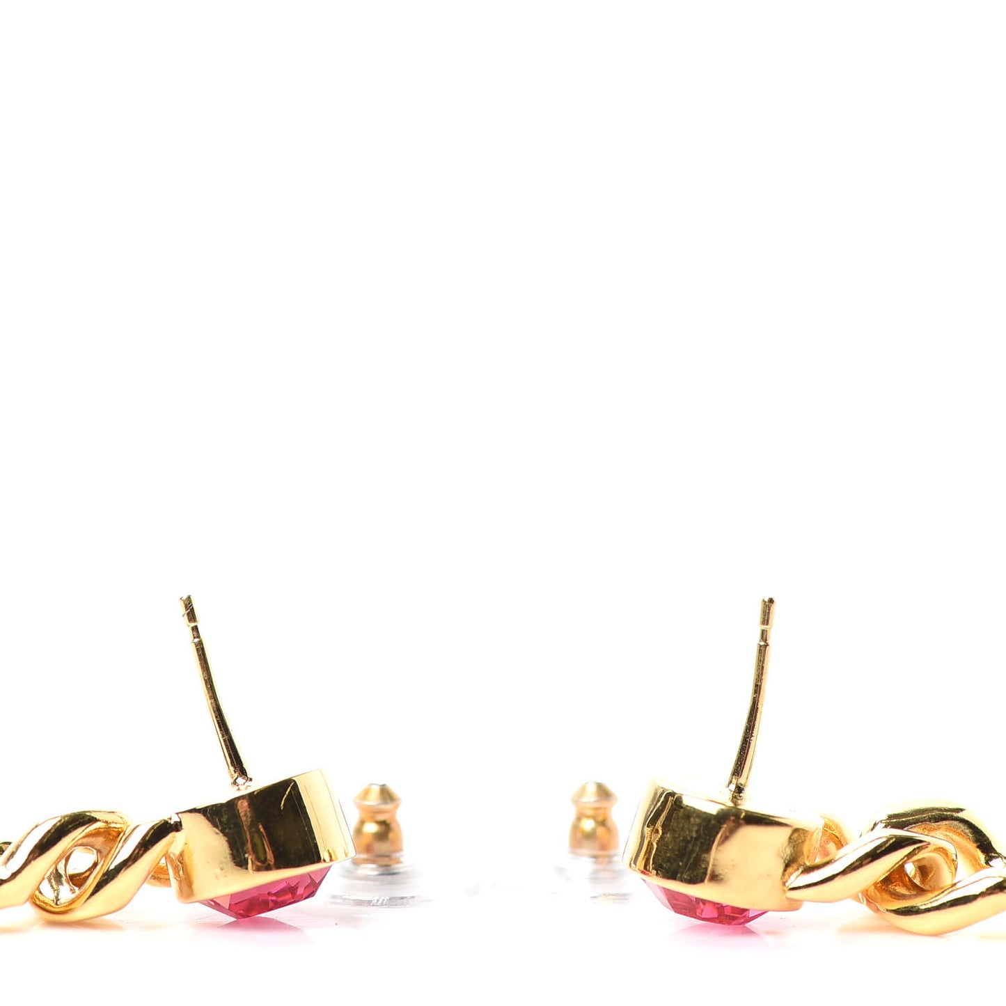Crystal Tag Drop Earrings Gold Pink