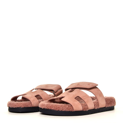 Hermes Suede Goatskin Woolskin Womens Chypre Sandals 37 Rose Aube 2 of 7