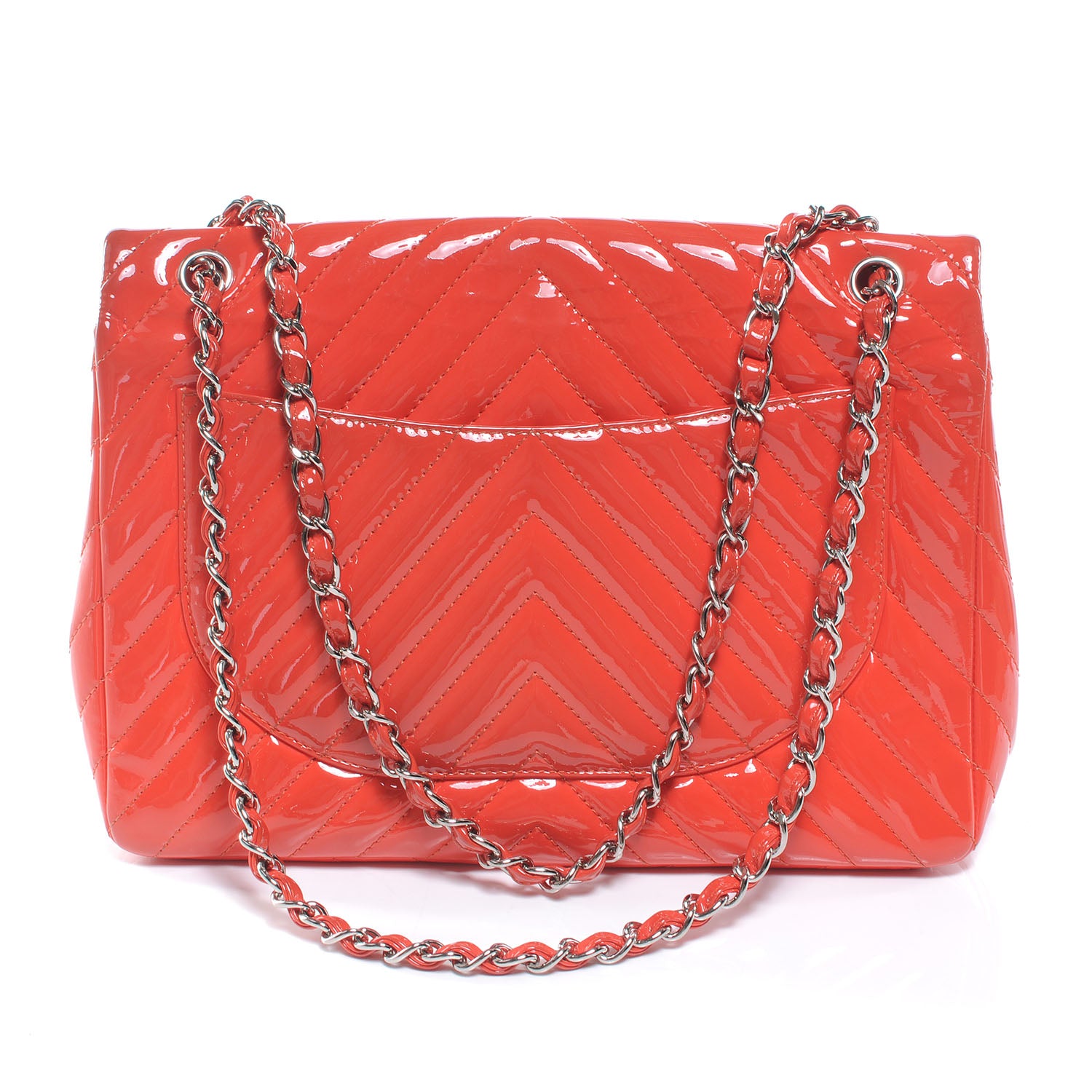 Chanel Patent Chevron Maxi Single Flap Persimmon 3 of 10