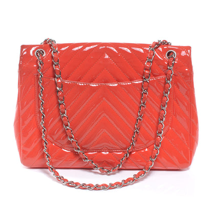 Chanel Patent Chevron Maxi Single Flap Persimmon 3 of 10