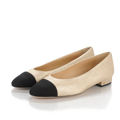 Chanel Metallic Lambskin Cap Toe Ballerina Flats 38 Gold Black 3 of 7
